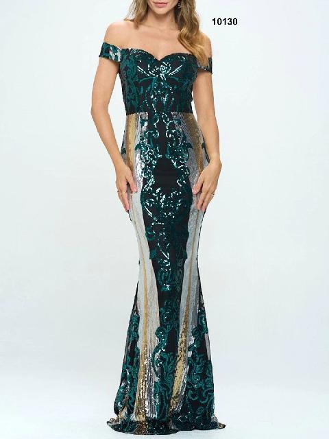 VESTIDO VERDE ESMERALDA CON LENTEJUELA, STRAPLE