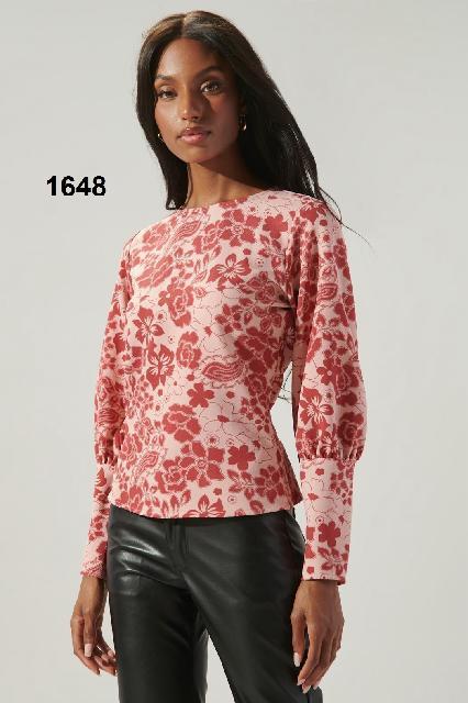 BLUSA ROSA FLORES TINTAS MNG LARGA