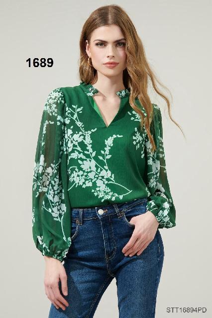 BLUSA VERDE FLORAL VERDE MNG LARGA