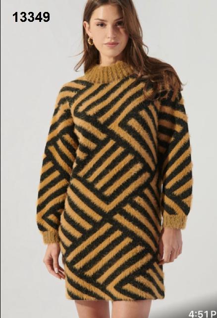VESTIDO NEGRO LINEAS KAKI AFELPADO